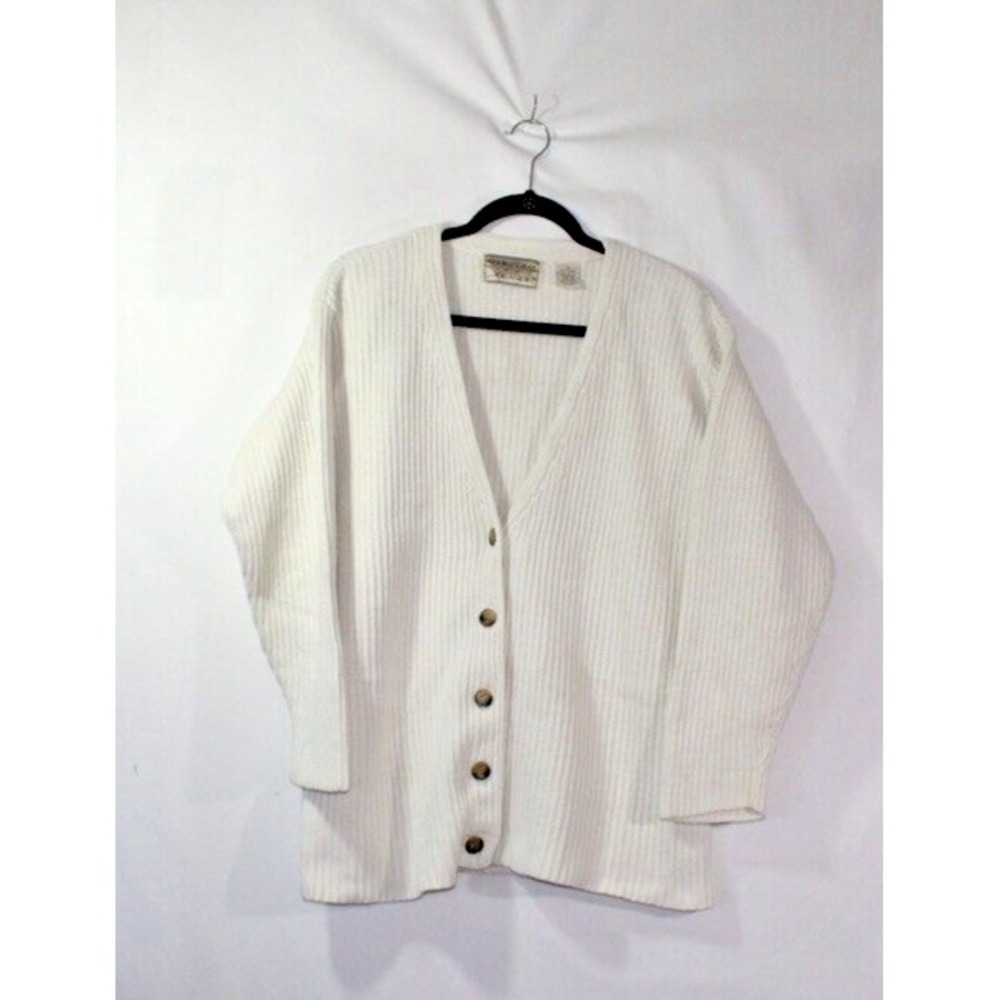 Woods & Gray Cardigan Sweater Medium Solid Cream Long Sleeve Half Button Up